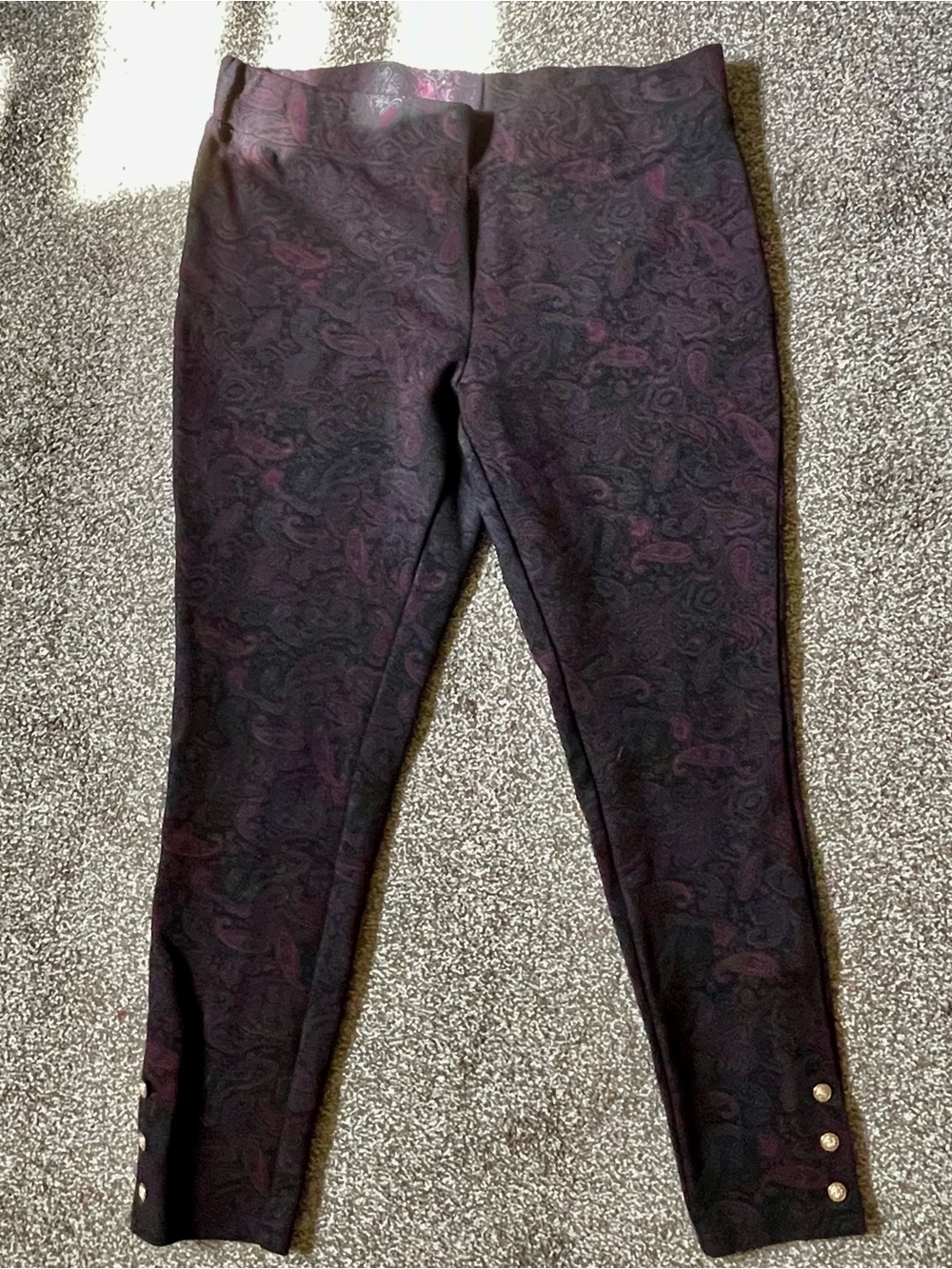 Chelsea & Theodore Leggings Whimsigoth Goth S Black Purple Paisley Ankle Stretch